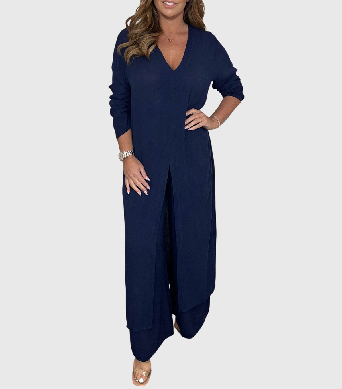 Marisela | V Neck Blouse & Wide Leg Pants Set