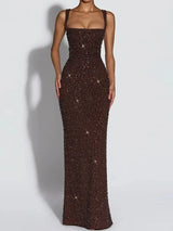 Chantal sequin square neck evening gown, front view