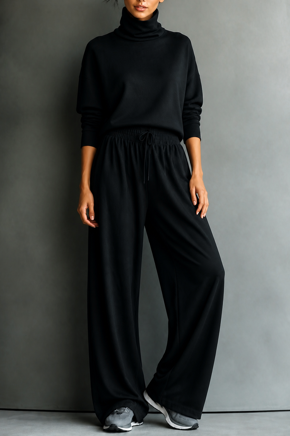 Turtleneck two-piece set in black