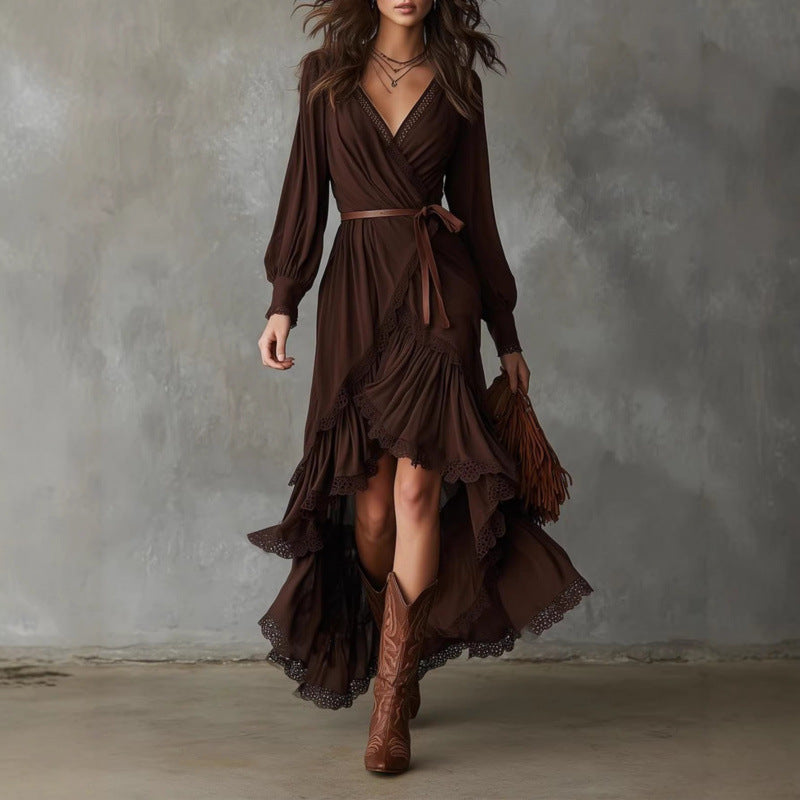 Tiered ruffle skirt set in brown