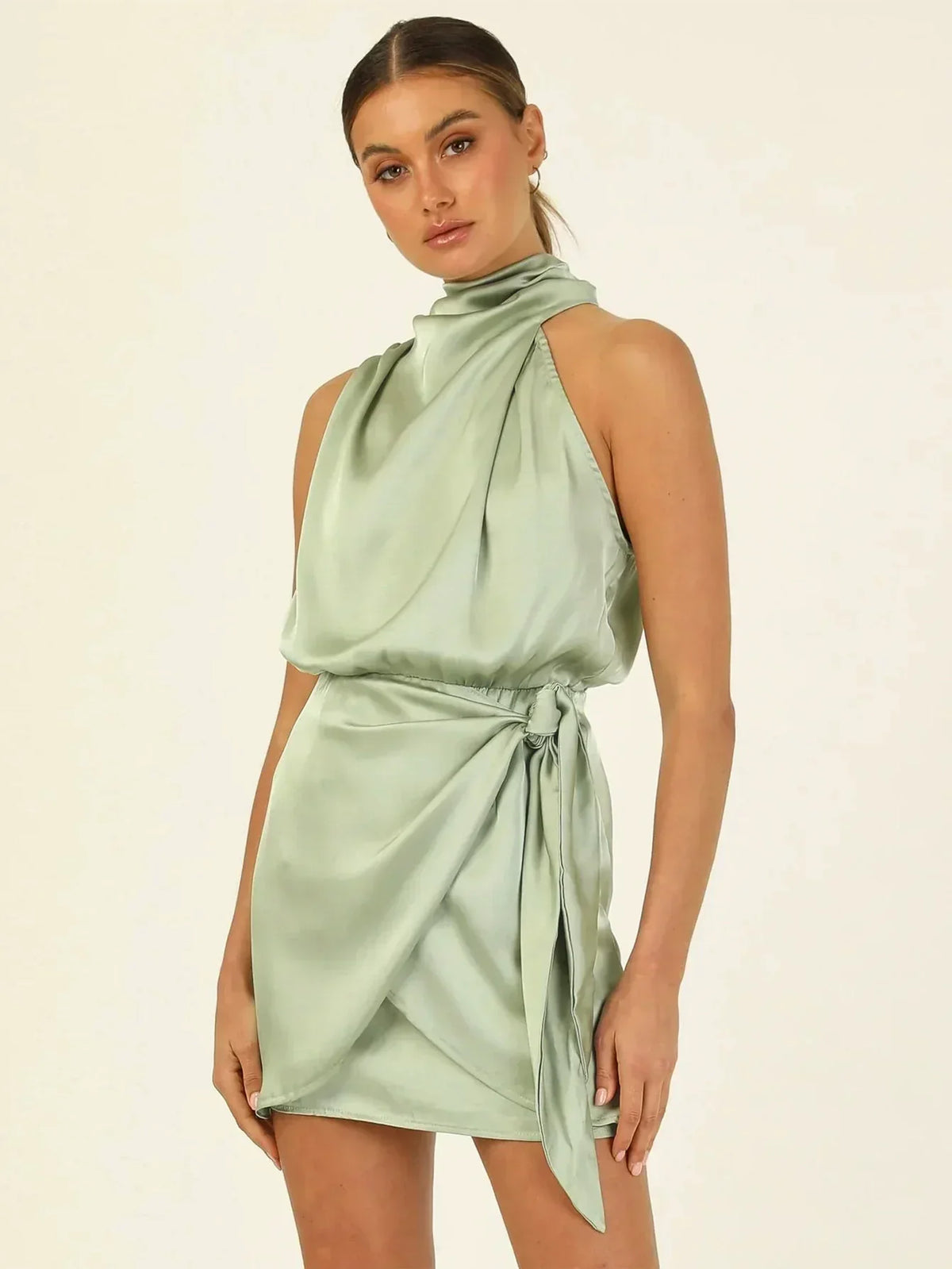 Anthea | Satin Halter Mini Dress