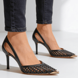 Lorelei pointed toe dress pumps in black, front view