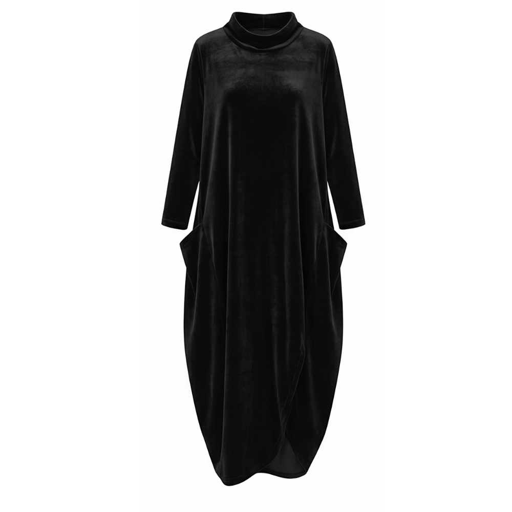 Relaxed midi dress with pockets in black