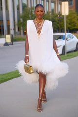 Women's Viveka white feather mini dress in Off White