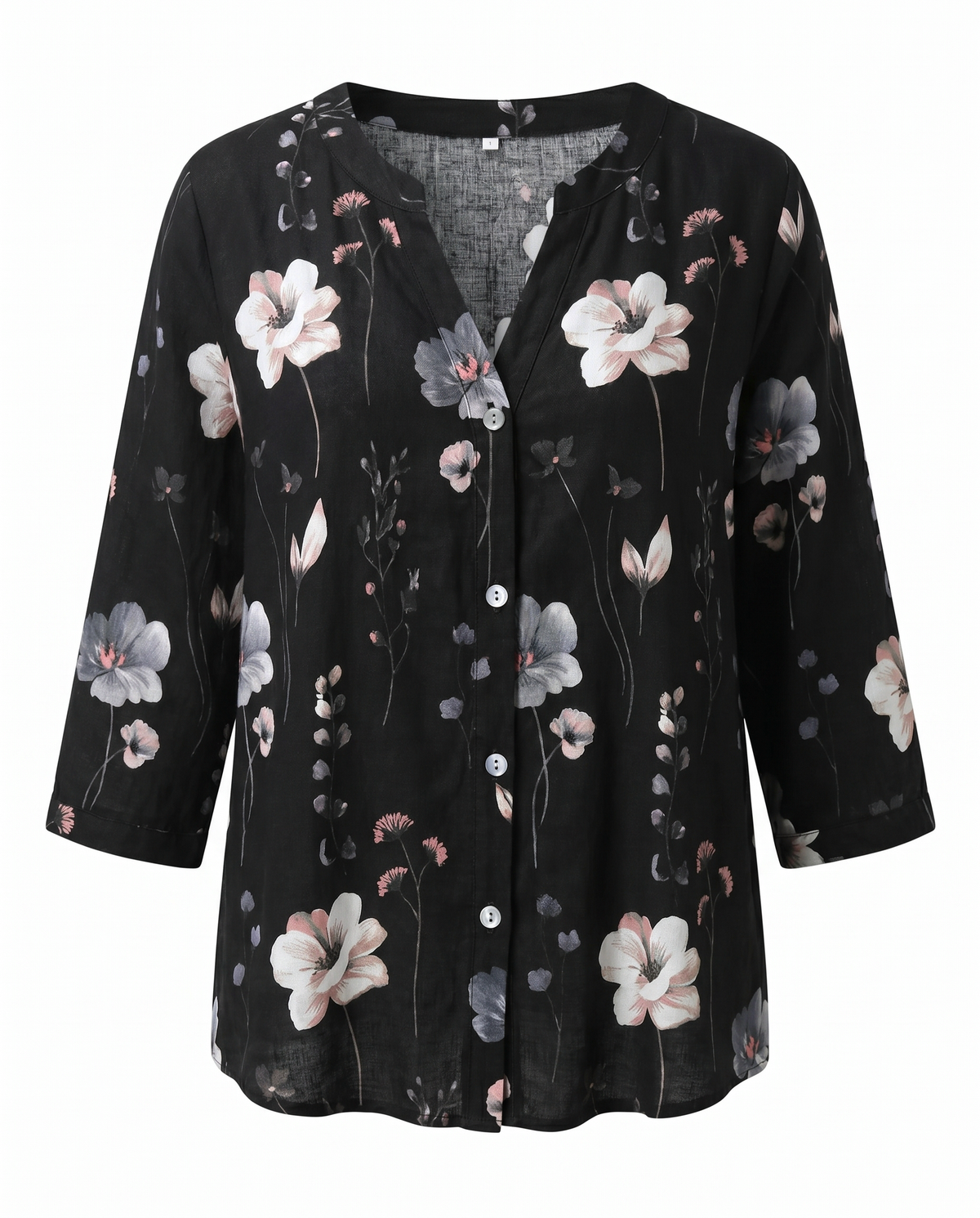 Clotilde | Floral V-Neck Three-Quarter Sleeve Blouse