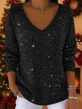 Women's Zinnia sparkly V-neck long sleeve top in Red