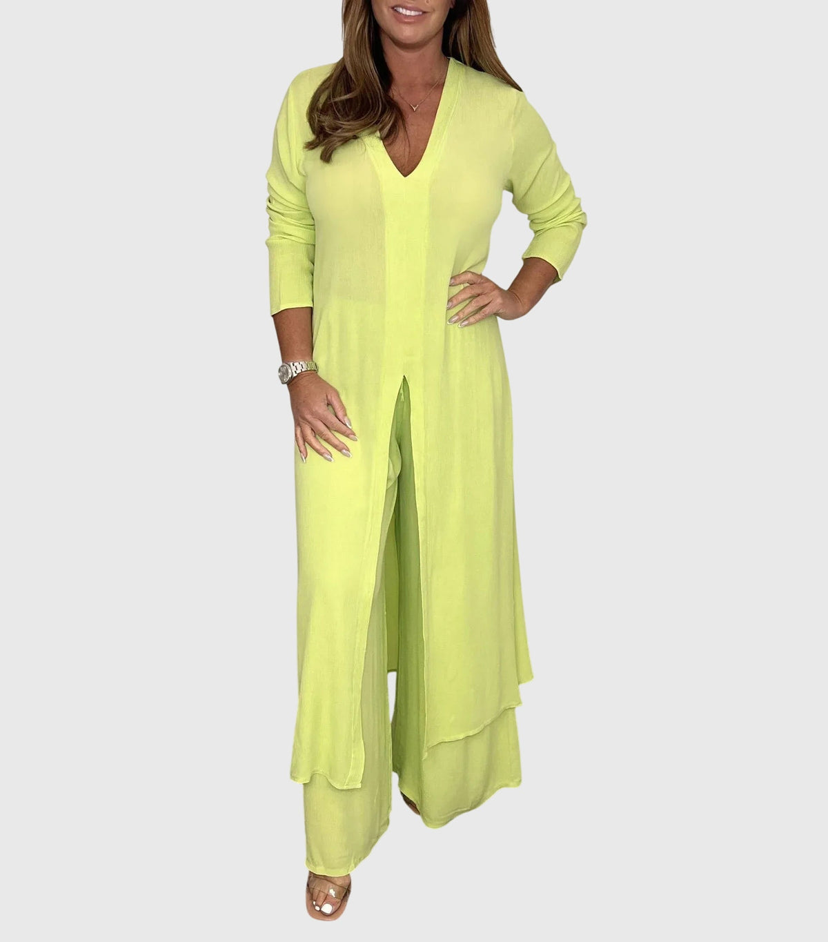 Marisela | V Neck Blouse & Wide Leg Pants Set