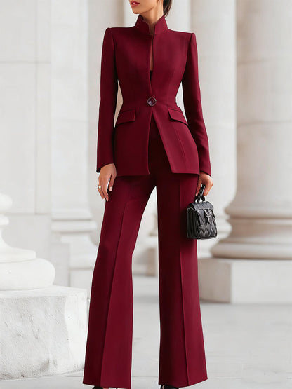 Bérénice | Stand Collar Blazer & Wide-Leg Pants Suit