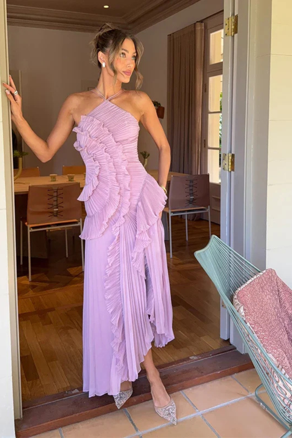 Dahlia | Ruffle Halter Wedding Guest Maxi Dress