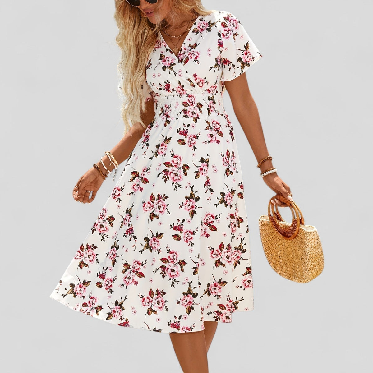 Roselle | Floral V Neck Midi Dress