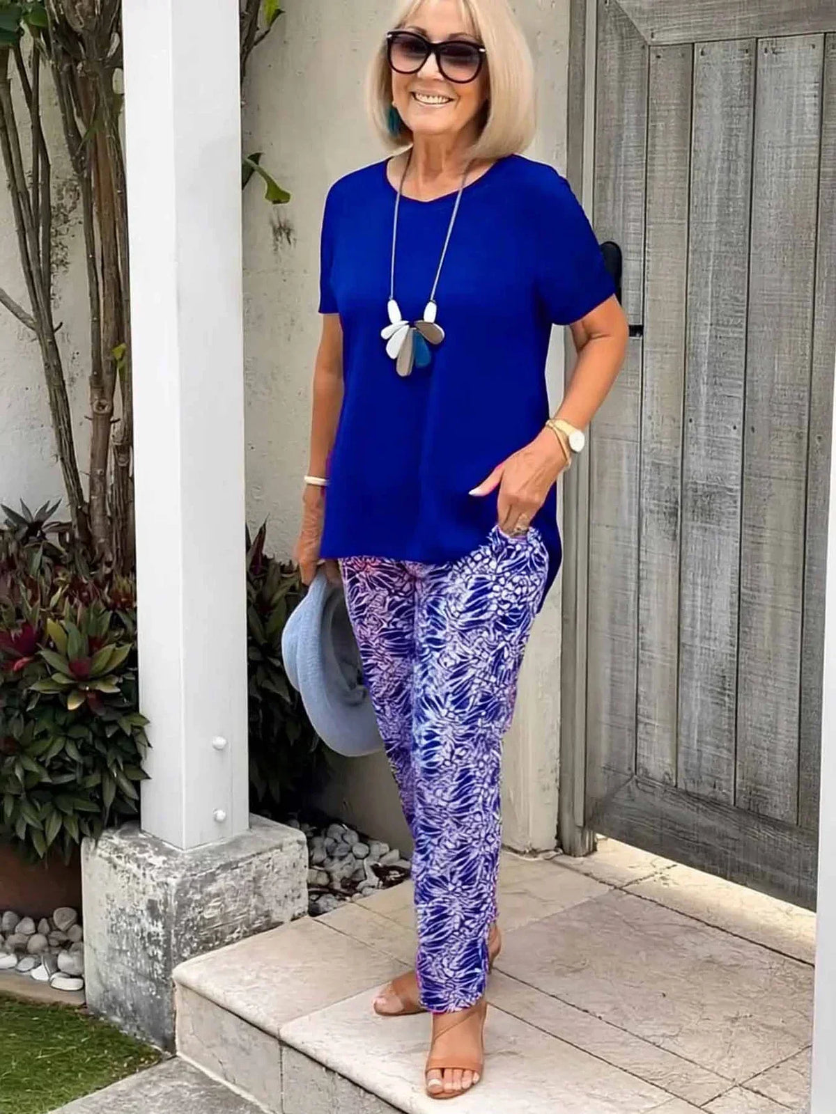 Lambertine | Top & Printed Tapered Pants Set