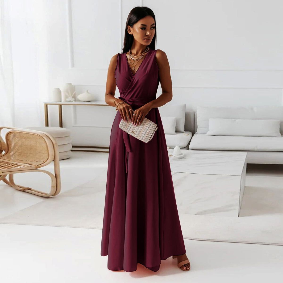 Antonella | Sleeveless Wrap Maxi Wedding Guest Dress