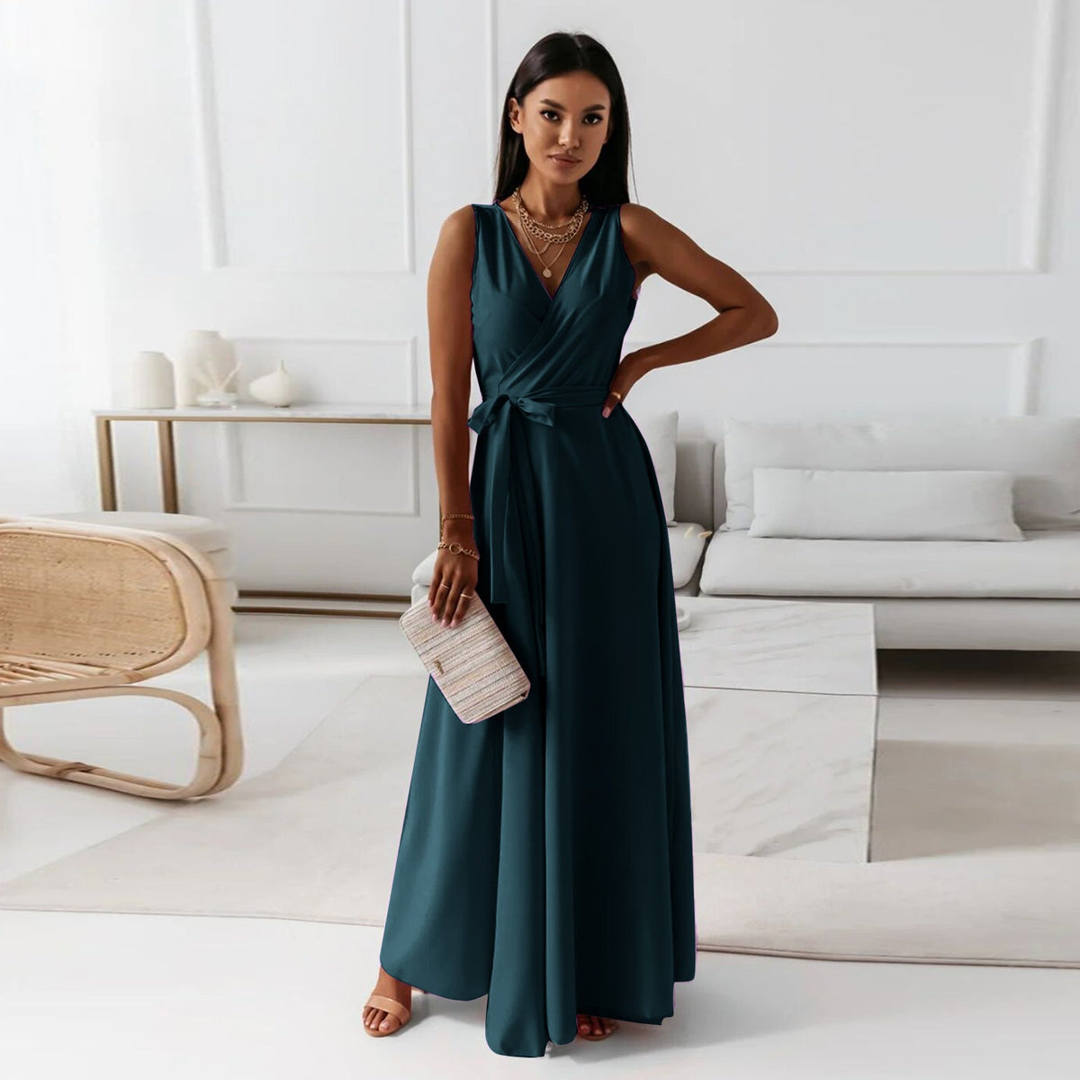 Antonella | Sleeveless Wrap Maxi Wedding Guest Dress