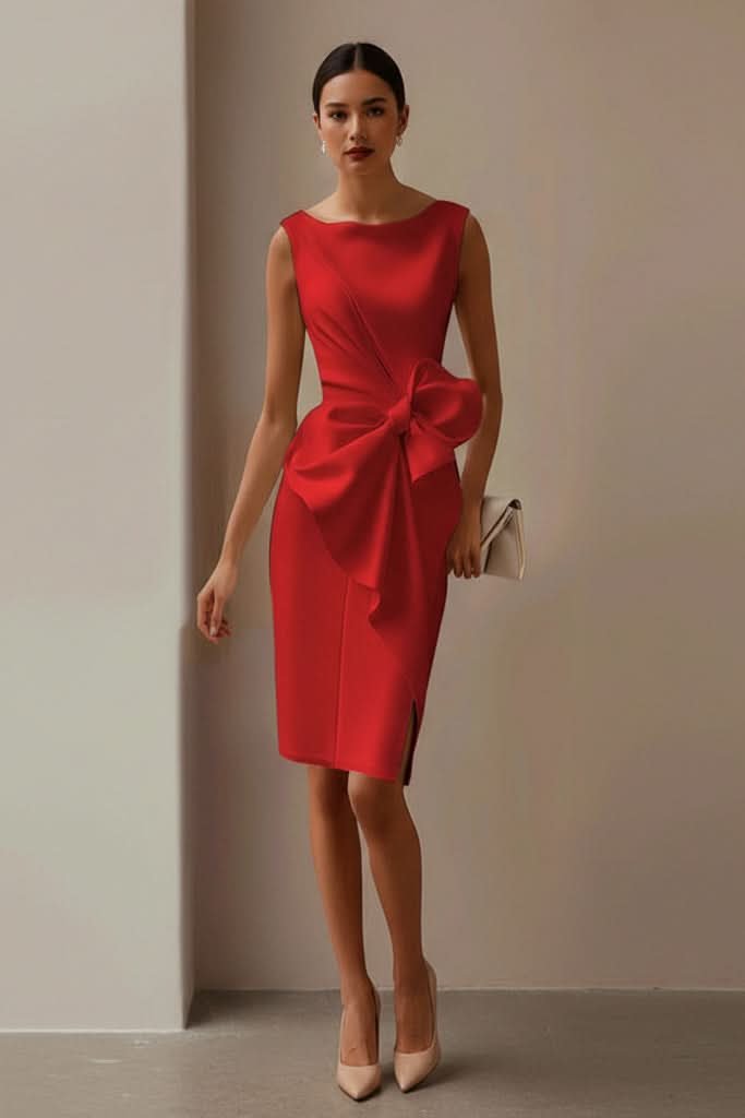 Janna | Sleeveless Bow-Detail Midi Cocktail Dress