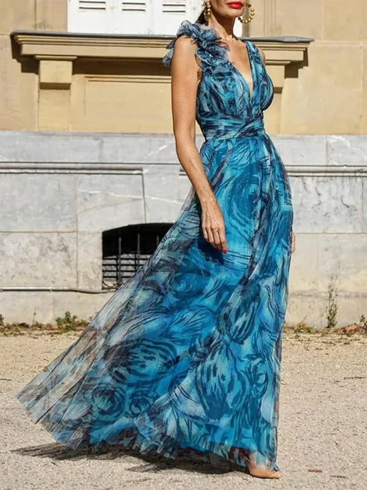 Kamila | Peacock Blue Tulle Maxi Dress