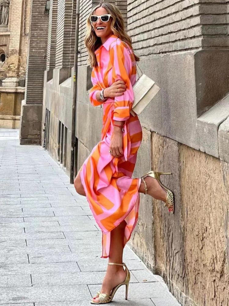 Annalia | Striped Wrap Maxi Wedding Guest Dress