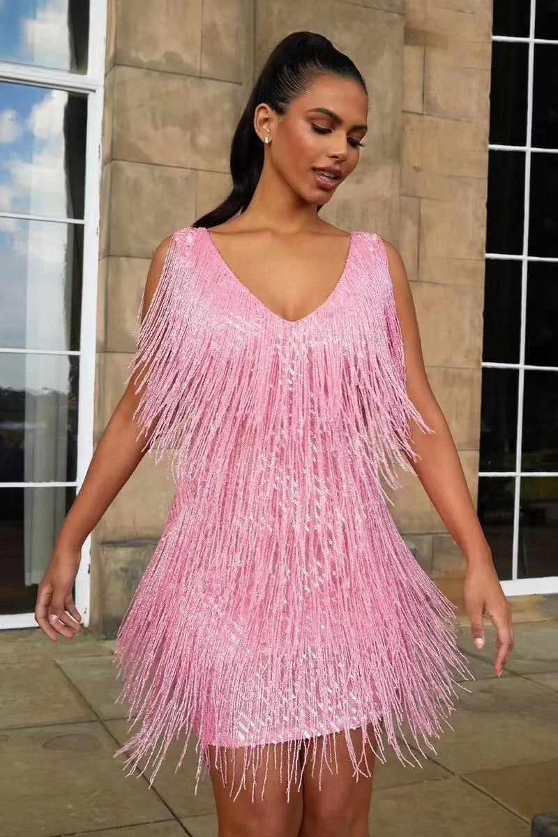Fringe flapper dress in pink