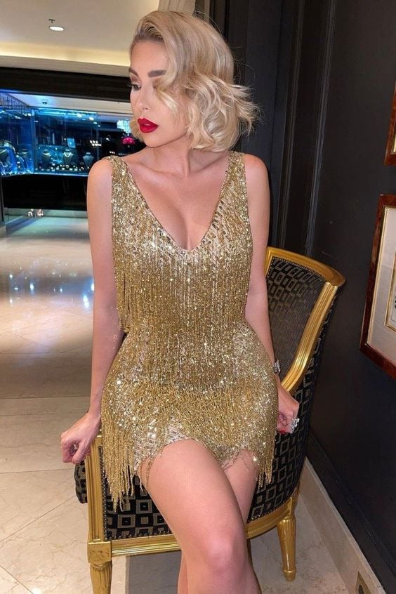 Fringe flapper dress in gold