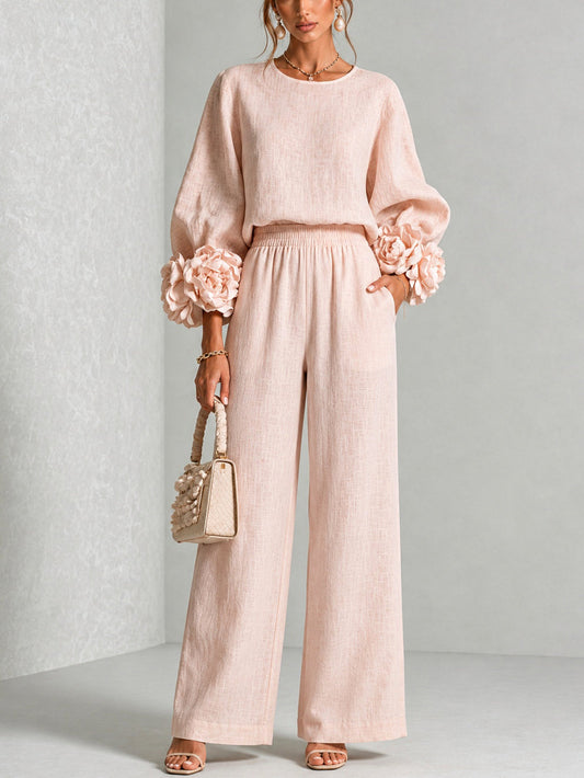 Annelie floral cuff two-piece pants set, front view