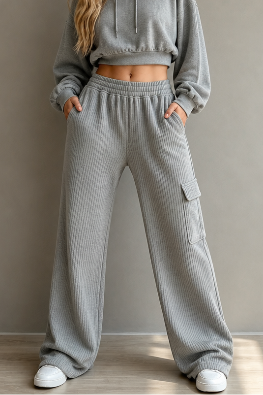 Women's Annika pull-on wide-leg pants in Light Gray