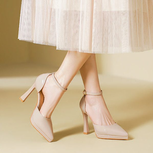 Ankle strap block heel pumps, view 6
