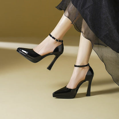 Ankle strap block heel pumps in black