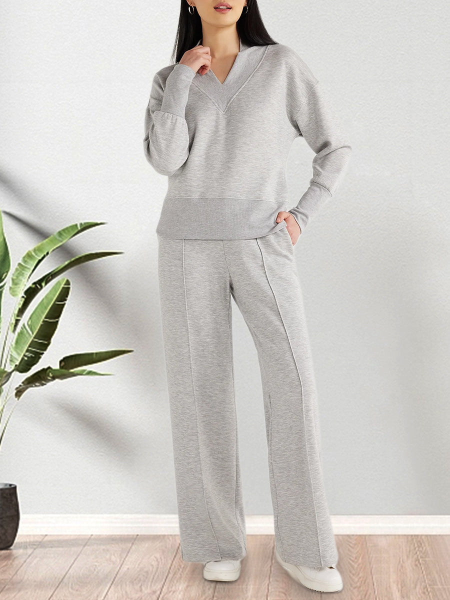 Beverly relaxed knit lounge set in gray, front view