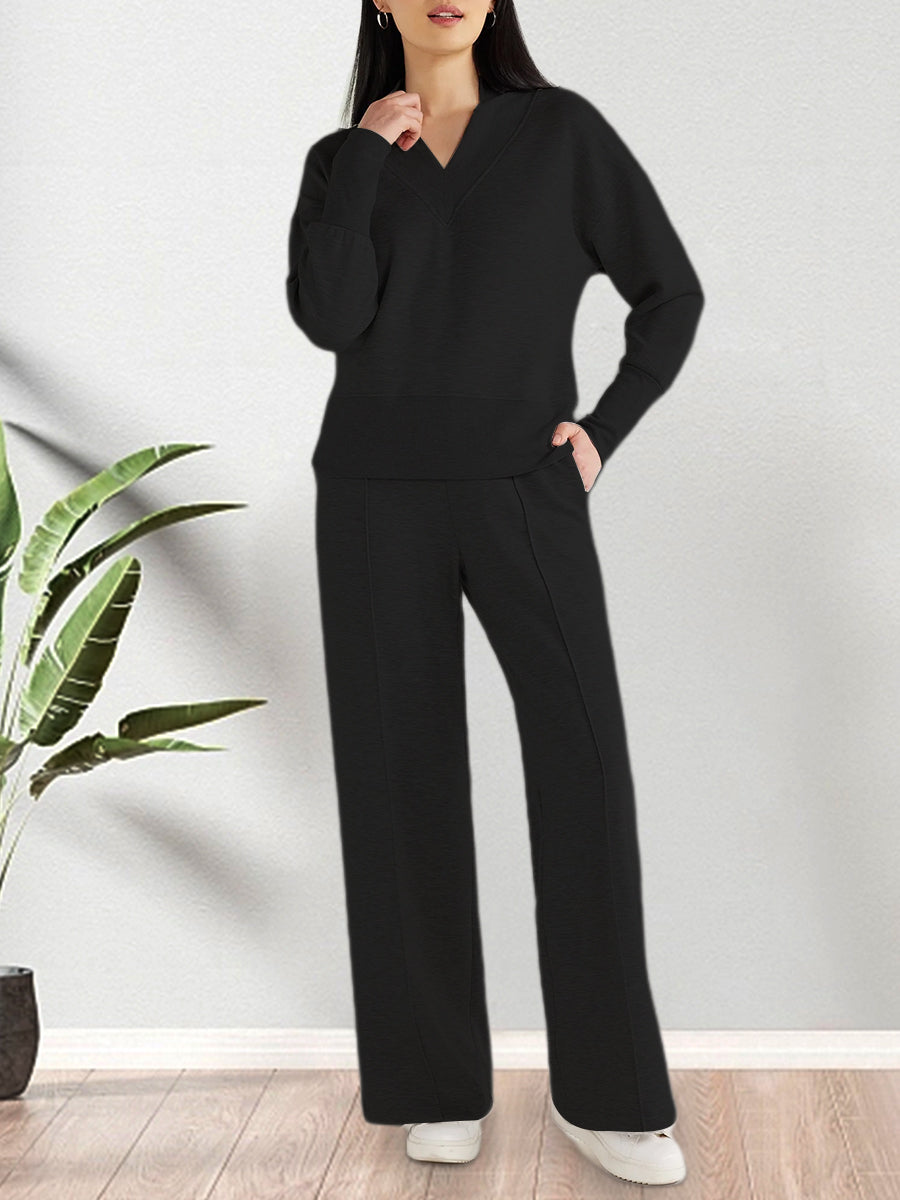Relaxed knit lounge set in black
