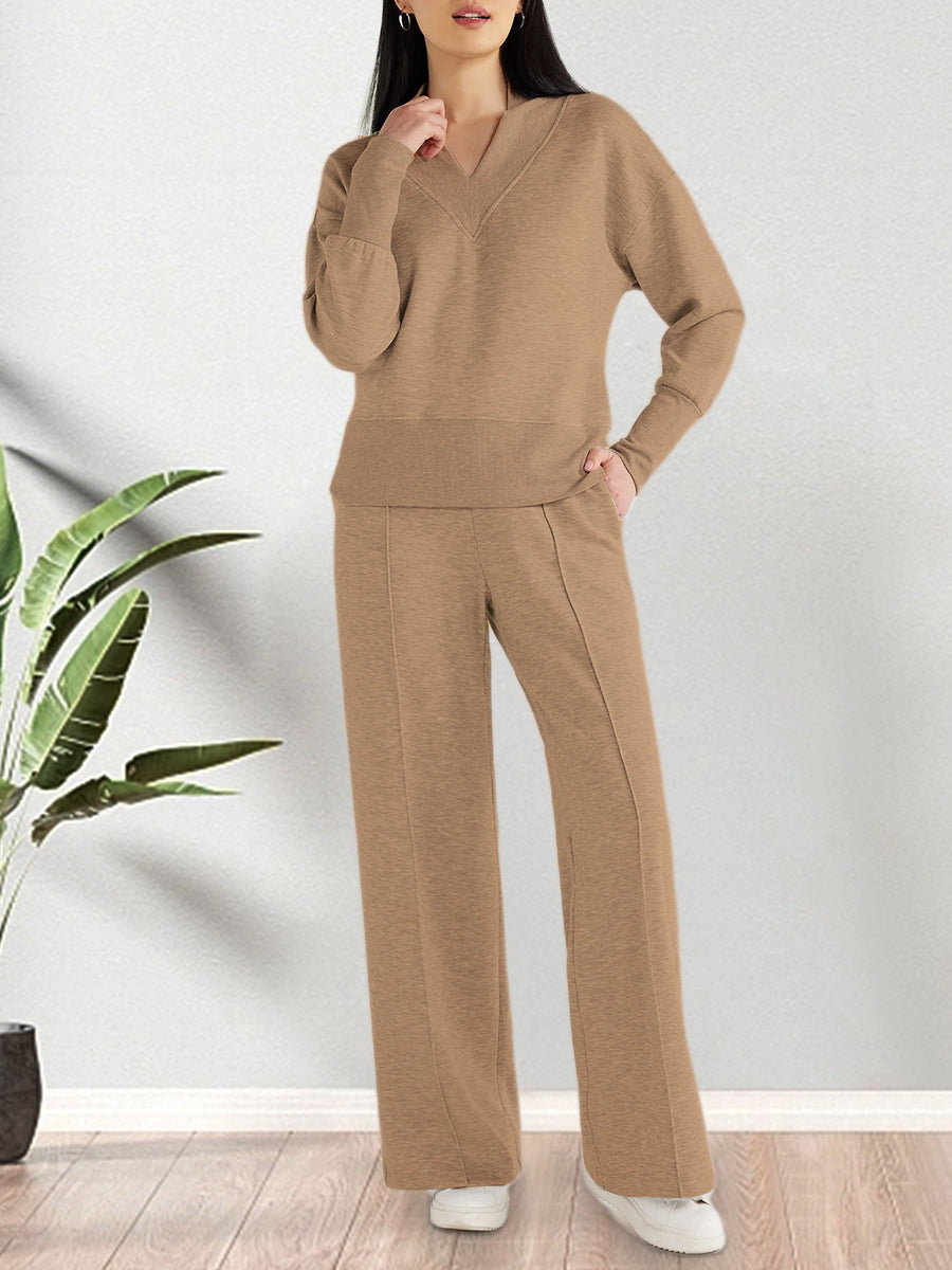 Relaxed knit lounge set in khaki