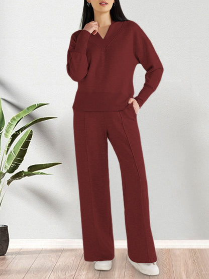 Relaxed knit lounge set in burgundy