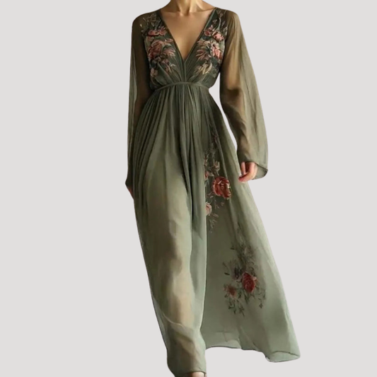 Nettie | Floral Embroidered Long Sleeve Maxi Dress