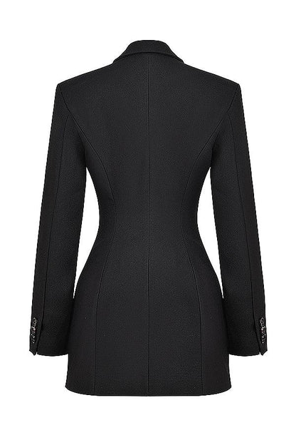 Double-breasted blazer dress, close-up of the neckline