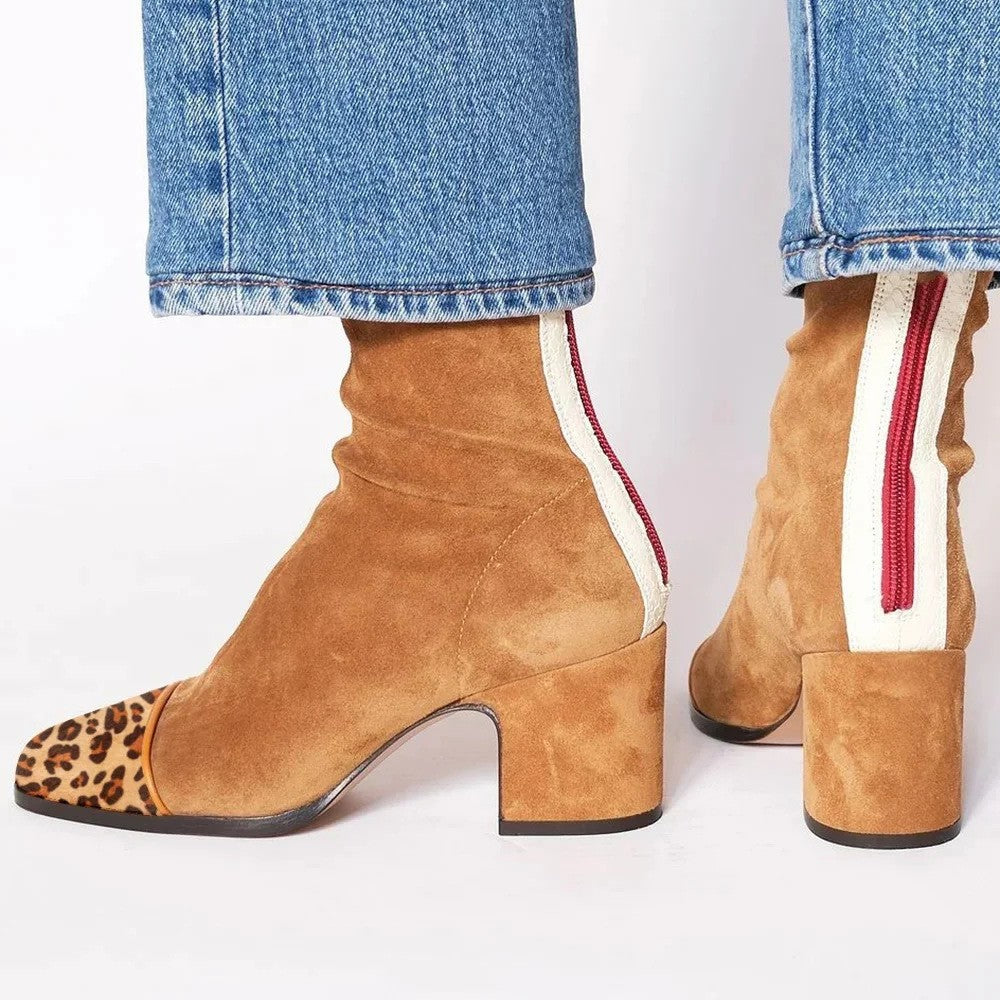 Women's Carys square-toe block-heel ankle boots in Camel