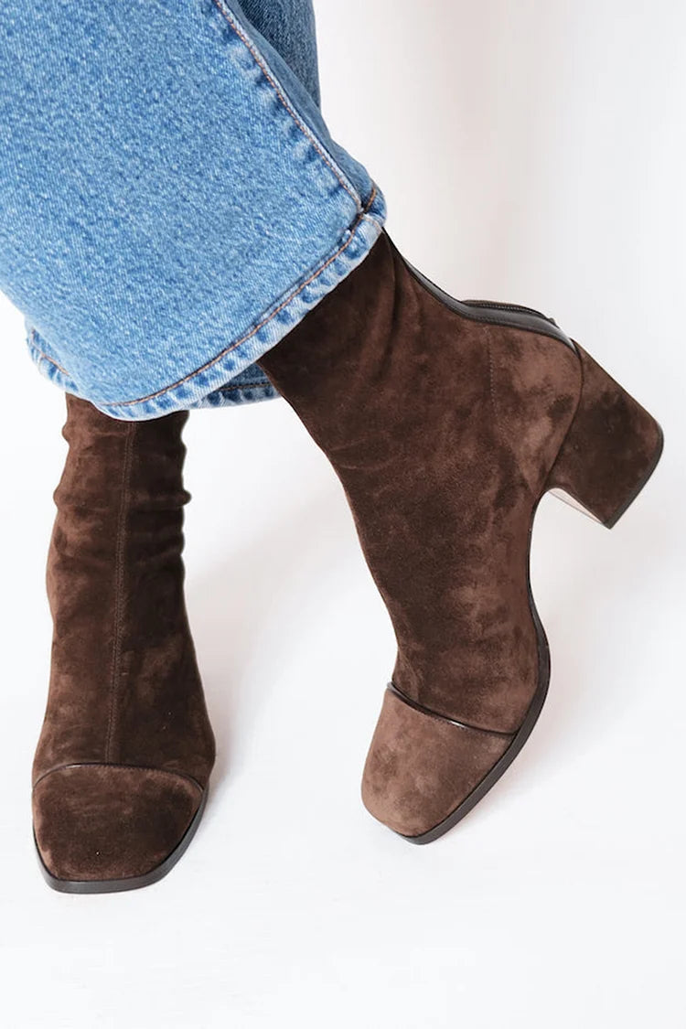 Women's Carys square-toe block-heel ankle boots in Dark Brown
