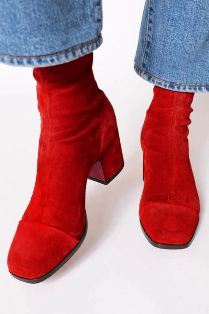 Women's Carys square-toe block-heel ankle boots in Red