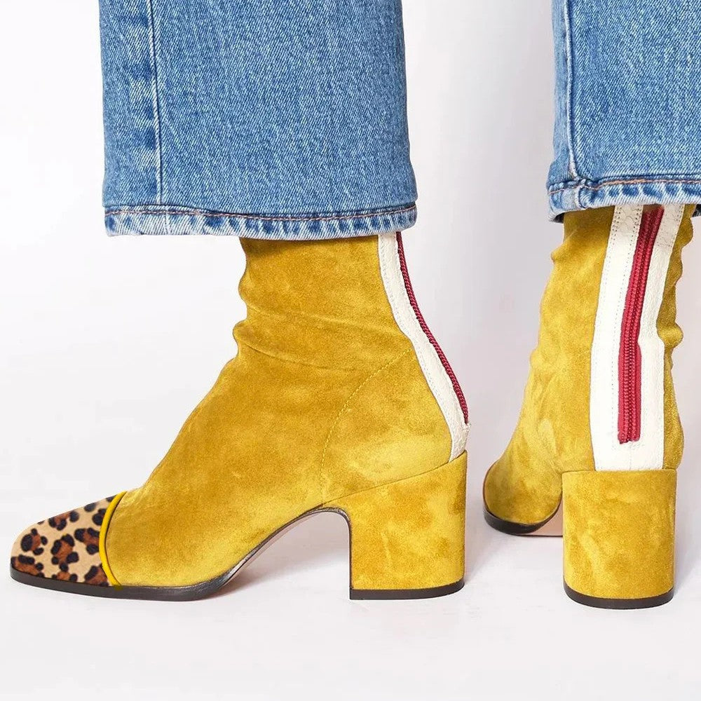 Women's Carys square-toe block-heel ankle boots in Yellow
