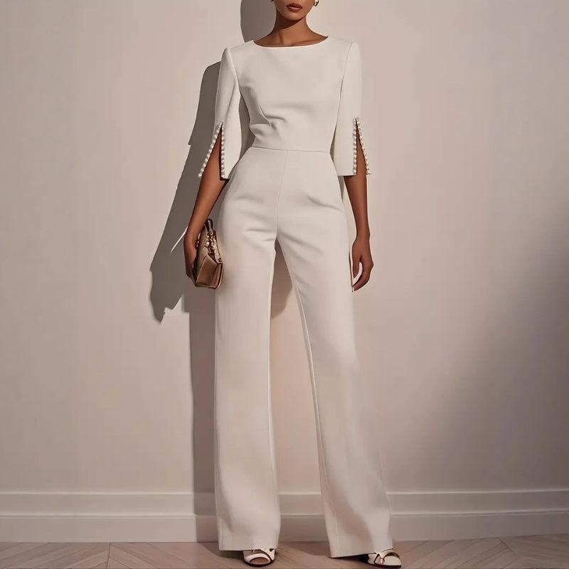 Christabel pearl trim wide-leg jumpsuit, front view