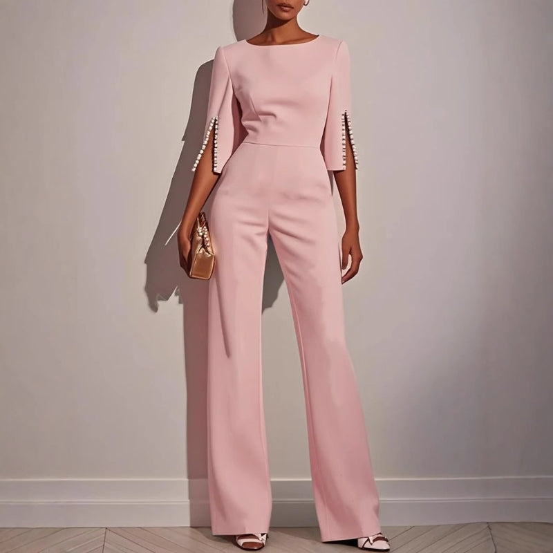 Pearl trim wide-leg jumpsuit, view 5