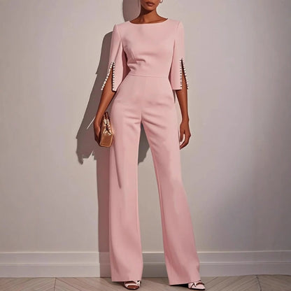 Pearl trim wide-leg jumpsuit, view 5