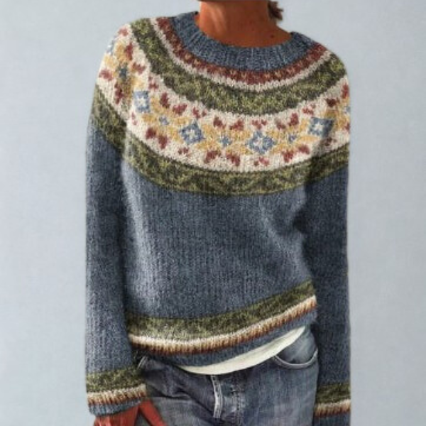 Women's Ciara vintage-inspired pattern sweater in Blue
