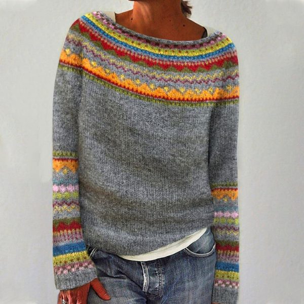 Women's Ciara vintage-inspired pattern sweater in Gray Orange