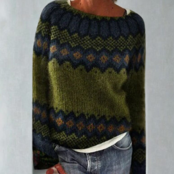 Women's Ciara vintage-inspired pattern sweater in Green
