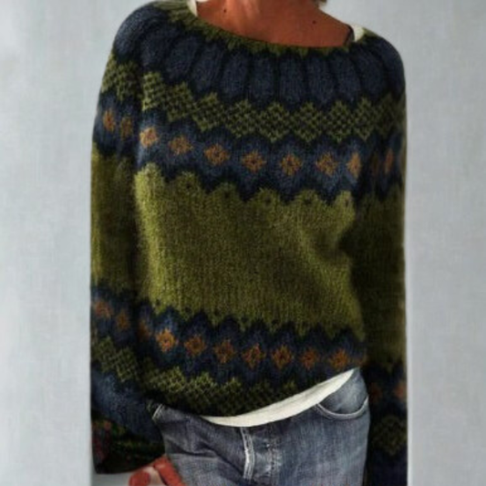 Women's Ciara vintage-inspired pattern sweater in Green