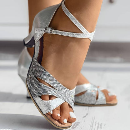 Cindy glitter flat sandals, front view