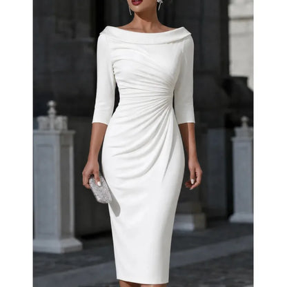 Claudia knee length cocktail dress in white, front view