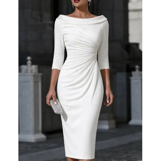 Claudia knee length cocktail dress in white, front view