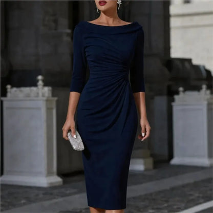 Knee length cocktail dress in navy blue