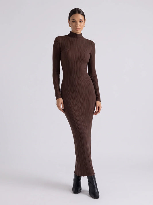 Clemence mock neck sweater maxi dress, front view