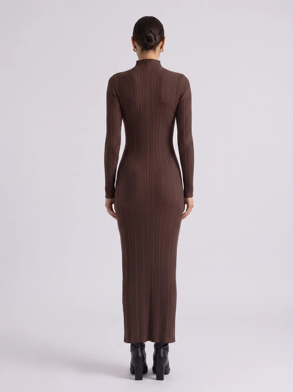 Mock neck sweater maxi dress, side view