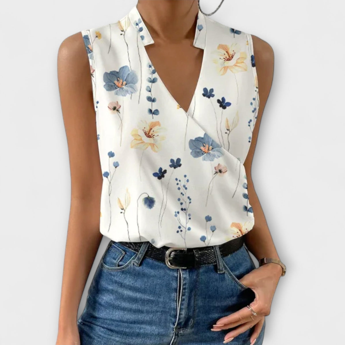 Coralise | Sleeveless Wrap Collared Blouse